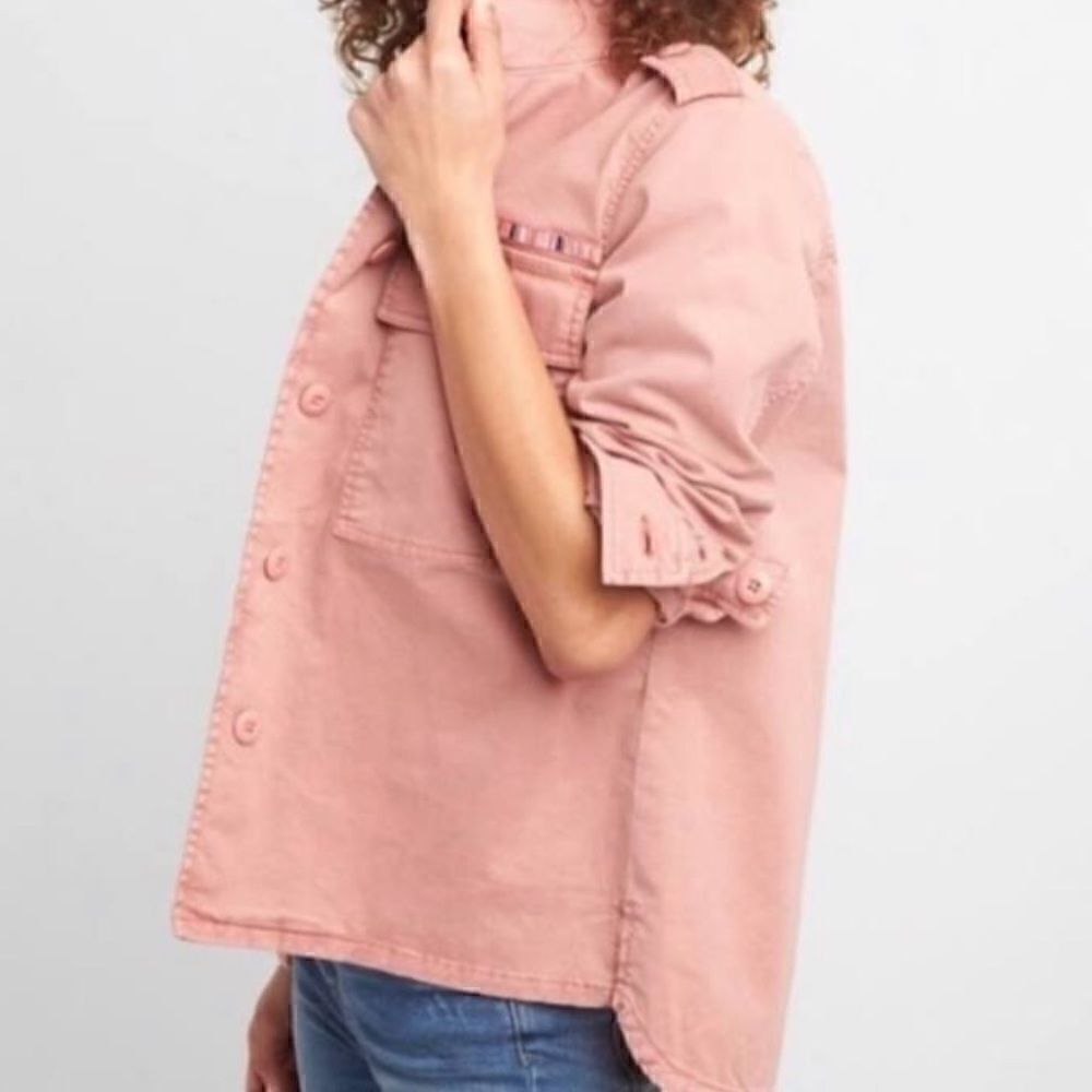 NWT Gap Military Embroidered Pink Jacket Utility Pockets S Shacket Streetwear